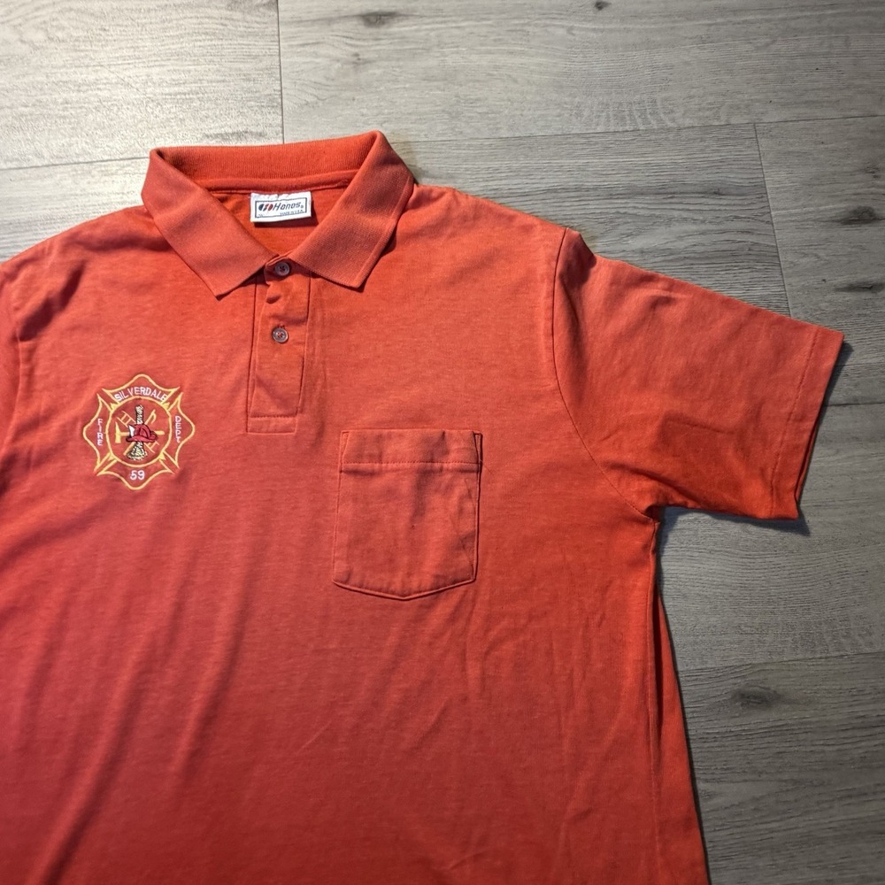 Vintage Hanes Fire Dept Polo XL Red Silverdale FD Shirt - Picture 4 of 6